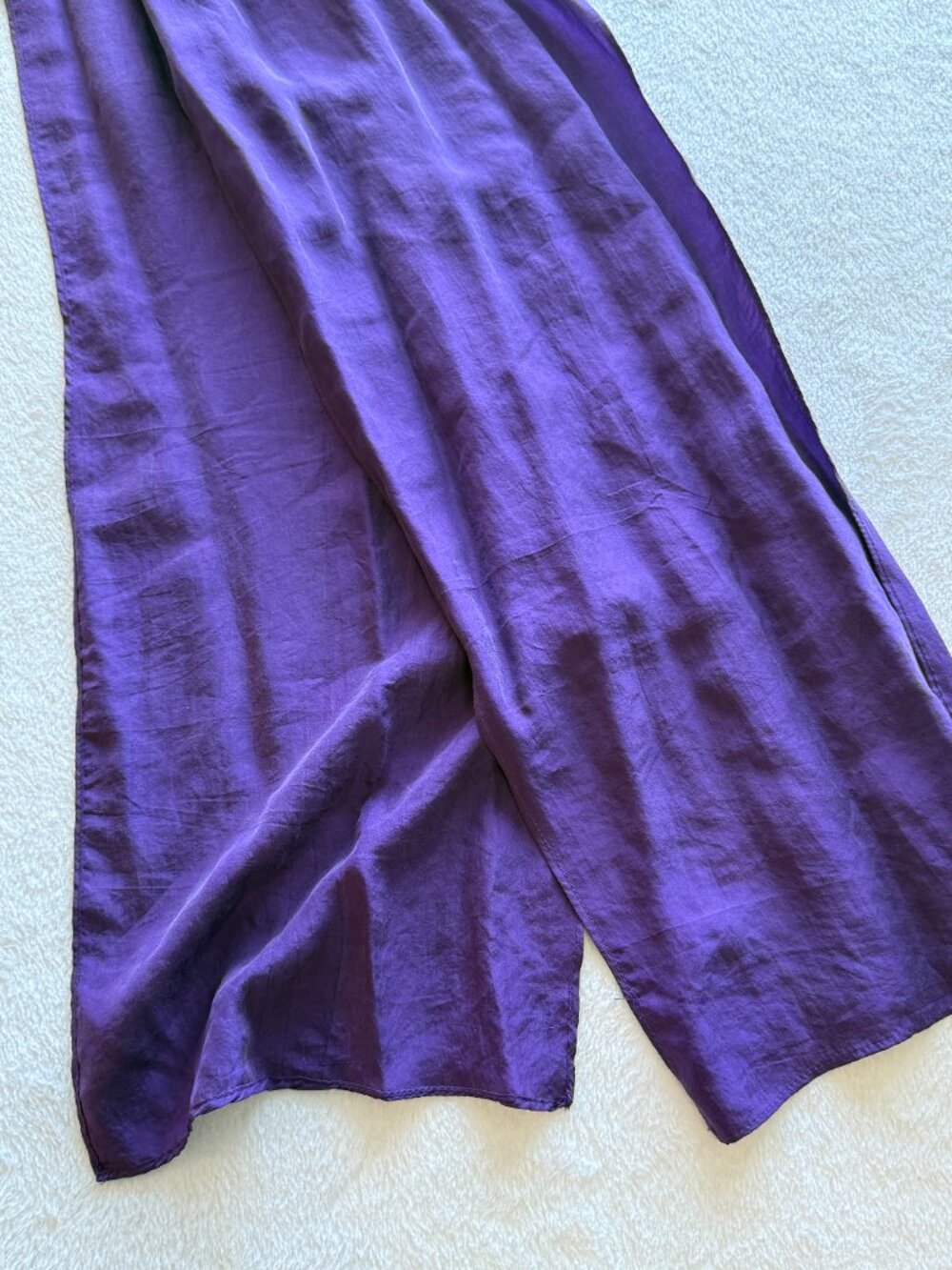 Unbranded Solid Purple 100% Silk Scarf- 9x57" Fringed Womens Natural Fiber